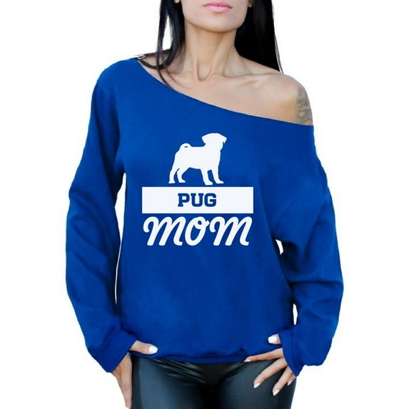 Awkward Styles Women's Pug Mom Graphic Off Shoulder Tops Oversized Sweatshirt Pug Dog Lover