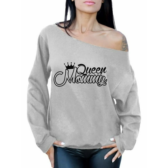 Awkward Styles Women's Queen Mommy Funny Royal Graphic Off Shoulder Tops Oversized Sweatshirt Gift for Mom