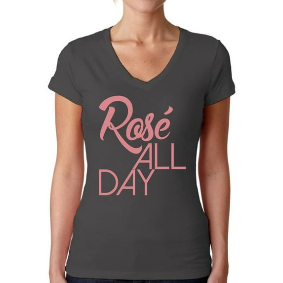 Awkward Styles Women's Rose All Day Relaxed Drinking V-neck T-shirt Wine Lover Gift