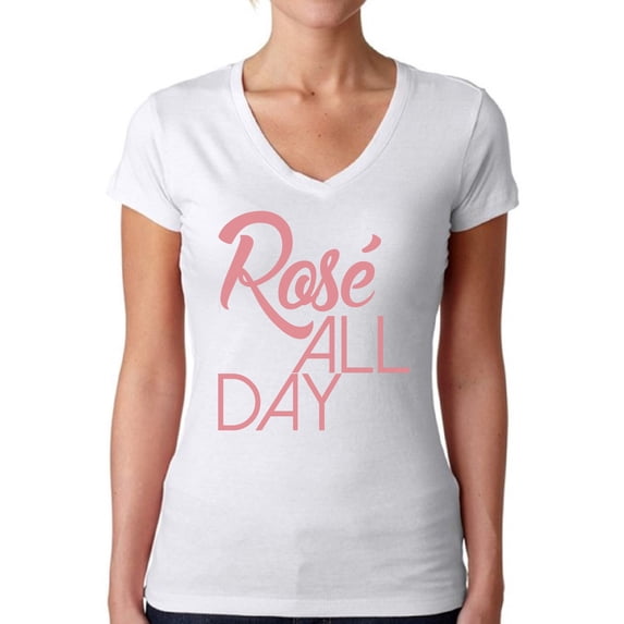 Awkward Styles Women's Rose All Day Relaxed Drinking V-neck T-shirt Wine Lover Gift