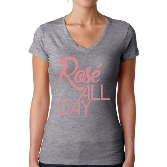 Awkward Styles Women's Rose All Day Relaxed Drinking V-neck T-shirt Wine Lover Gift