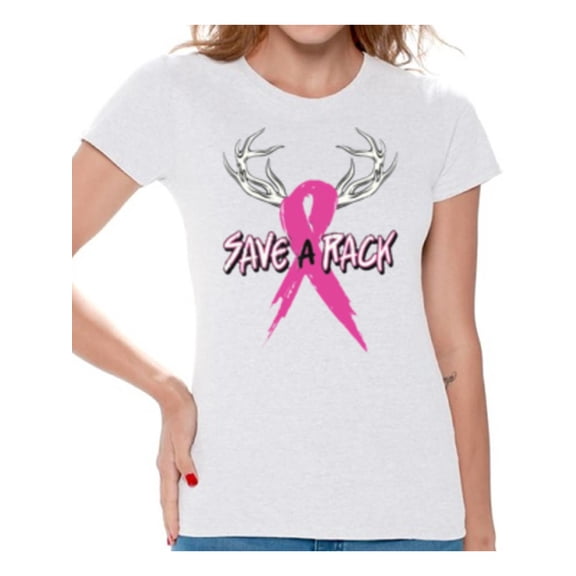 Awkward Styles Women's Save A Rack Graphic T-shirt Tops Pink Ribbon Breast Cancer Awareness