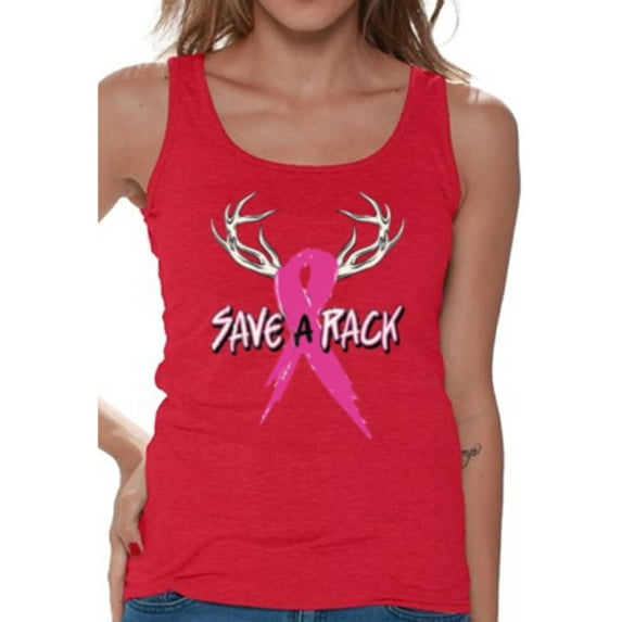 Awkward Styles Women's Save A Rack Graphic Tank Tops Pink Ribbon Breast Cancer Awareness