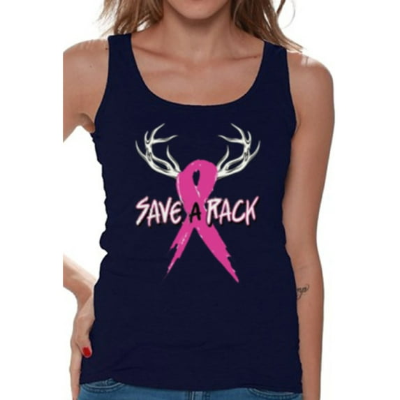 Awkward Styles Women's Save A Rack Graphic Tank Tops Pink Ribbon Breast Cancer Awareness