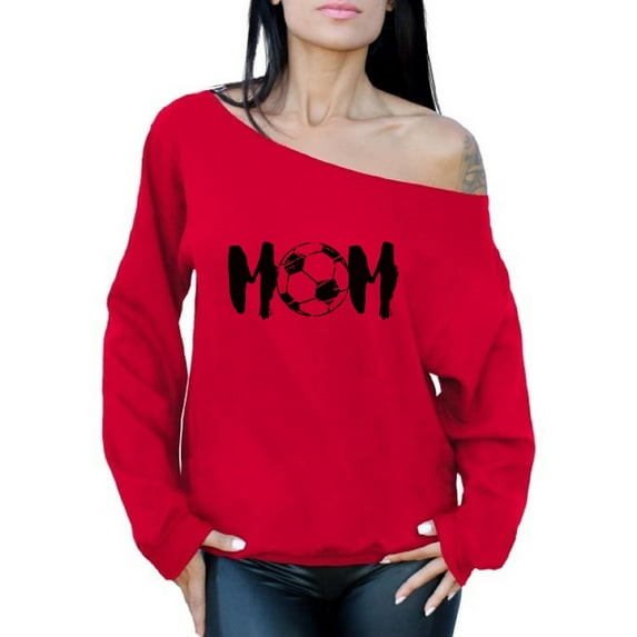 Awkward Styles Women's Soccer MOM Mothering Graphic Off Shoulder Tops Oversized Sweatshirt Black Sport Mom Mother's Day Gift