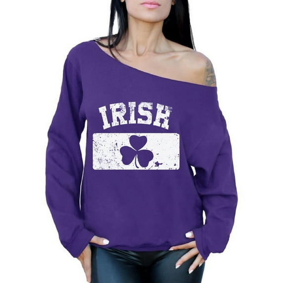 Awkward Styles Women's St. Patricks Day IRISH Clover Vintage Flag Graphic Off Shoulder Tops Oversized Sweatshirt