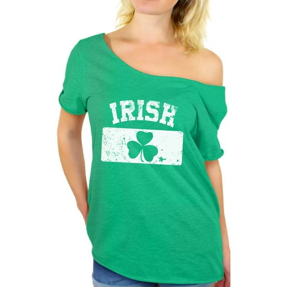 Awkward Styles Women's St. Patricks Day IRISH Clover Vintage Flag Graphic Off Shoulder Tops T-shirt