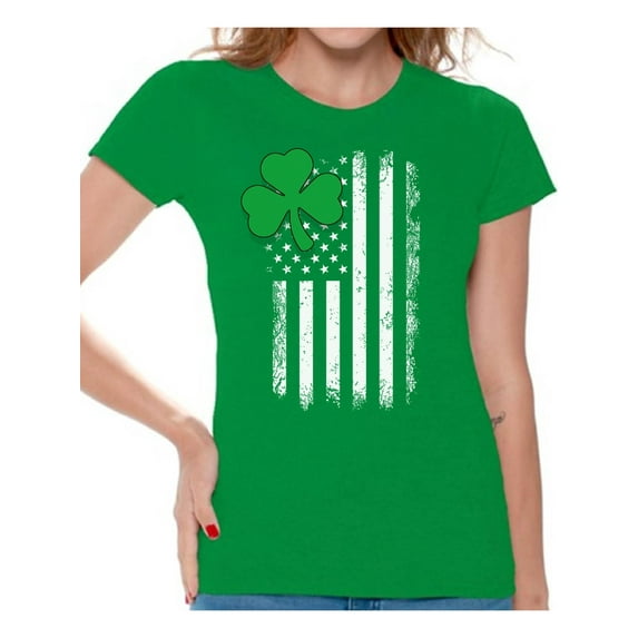 Awkward Styles Women's St. Patricks Day IRISH Clover Vintage Flag Graphic T-shirt Tops