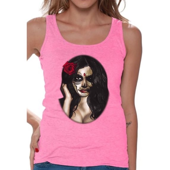 Awkward Styles Women's Sugar Skull Girl Graphic Tank Tops Day of the Dead Dia de los Muertos