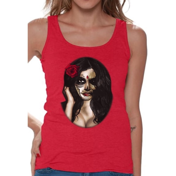 Awkward Styles Women's Sugar Skull Girl Graphic Tank Tops Day of the Dead Dia de los Muertos