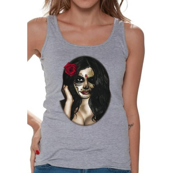 Awkward Styles Women's Sugar Skull Girl Graphic Tank Tops Day of the Dead Dia de los Muertos