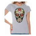 thumbnail image 1 of Awkward Styles Women's Sugar Skull Roses Graphic T-shirt Tops Floral Skull Day of Dead, 1 of 4