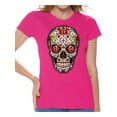 thumbnail image 1 of Awkward Styles Women's Sugar Skull Roses Graphic T-shirt Tops Floral Skull Day of Dead, 1 of 4