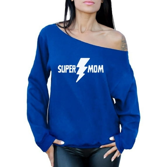 Awkward Styles Women's Super Mom Mothering Graphic Off Shoulder Tops Oversized Sweatshirt Gift For Mom