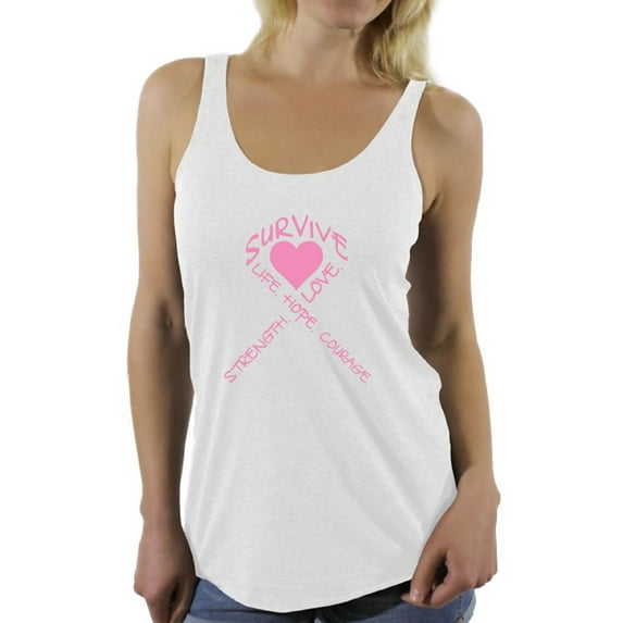 Awkward Styles Women's Survive Heart Graphic Racerback Tank Tops Pink Ribbon Cancer Awareness Hope Love Life