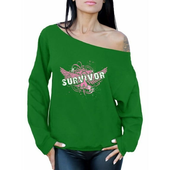 Awkward Styles Women's Survivor Graphic Off Shoulder Tops Oversized Sweatshirt Breast Cancer Awareness