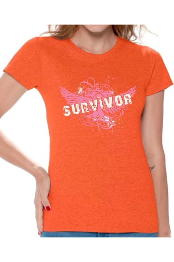 Women's Survivor Graphic T-shirt Tops Breast Cancer Awareness