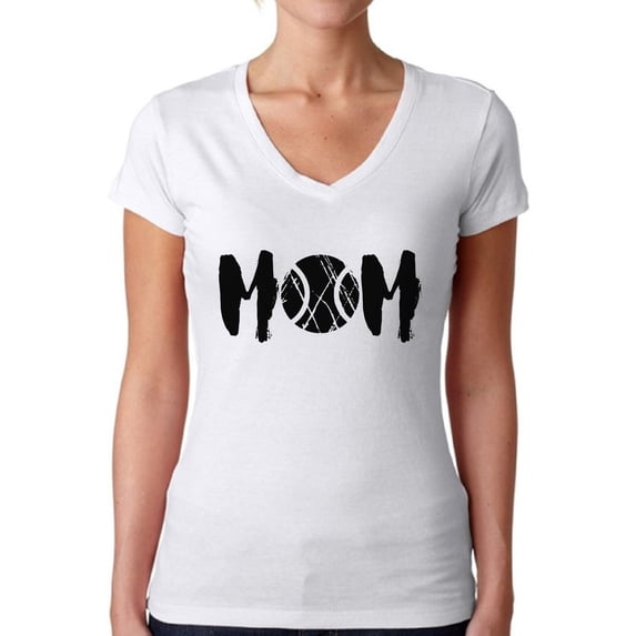 Awkward Styles Women's Tennis MOM V-neck T-shirt Black Sport Mom's Gift Mother's Day