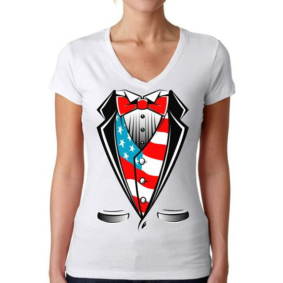 Awkward Styles Women's Tuxedo American Flag V-neck T-shirt USA Patriotic