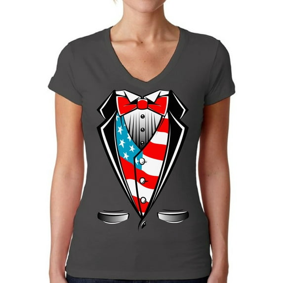 Awkward Styles Women's Tuxedo American Flag V-neck T-shirt USA Patriotic