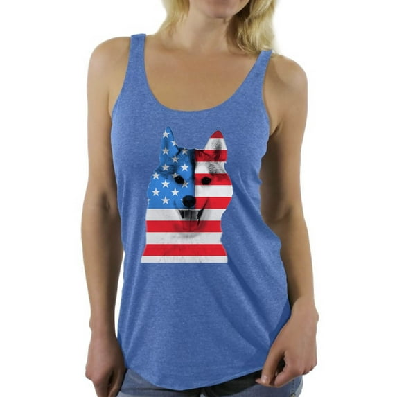 Awkward Styles Women's USA Flag American Husky Dog Lover`s Graphic Racerback Tank Tops Independence Day