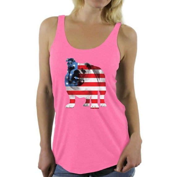 Awkward Styles Women's USA Flag Bulldog American Patriotic Graphic Racerback Tank Tops 4th Of July Gifts