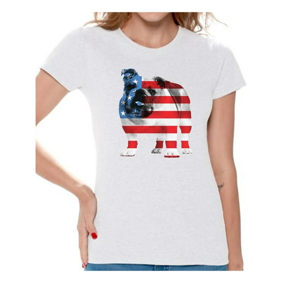Awkward Styles Women's USA Flag Bulldog American Patriotic Graphic T-shirt Tops 4th Of July Gifts