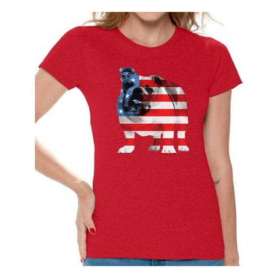 Awkward Styles Women's USA Flag Bulldog American Patriotic Graphic T-shirt Tops 4th Of July Gifts