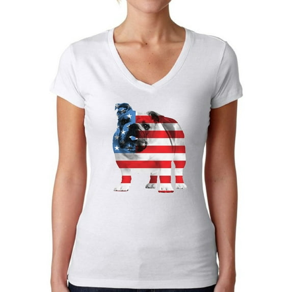 Awkward Styles Women's USA Flag Bulldog American Patriotic V-neck T-shirt 4th Of July Gifts