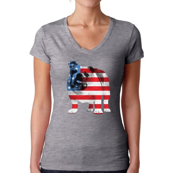 Awkward Styles Women's USA Flag Bulldog American Patriotic V-neck T-shirt 4th Of July Gifts