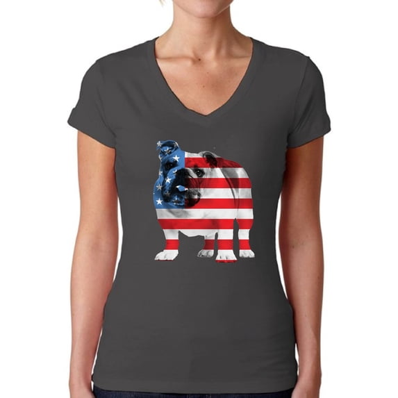 Awkward Styles Women's USA Flag Bulldog American Patriotic V-neck T-shirt 4th Of July Gifts