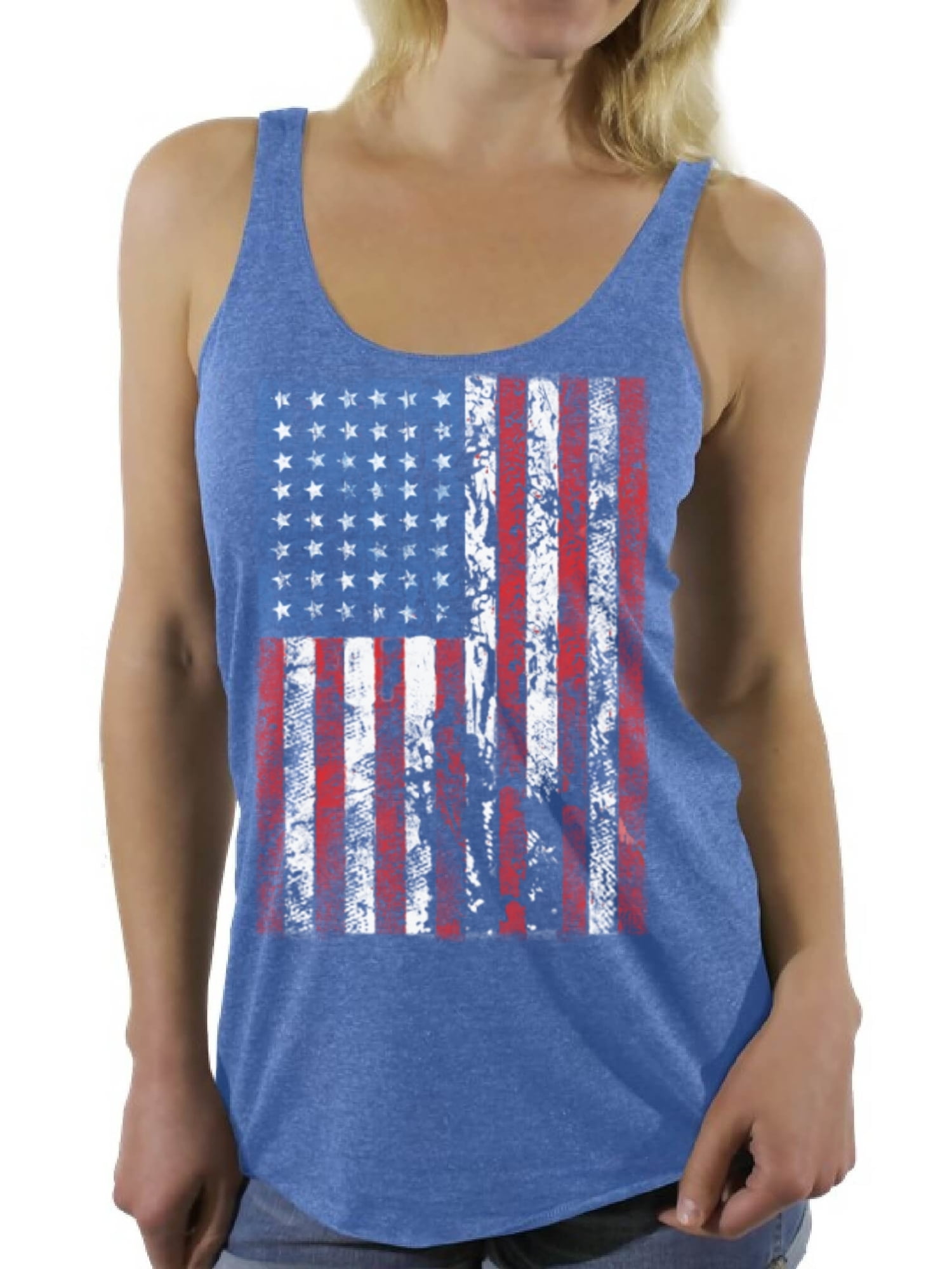 Womens USA American Flag Racerback Tank Top Cotton Vintage