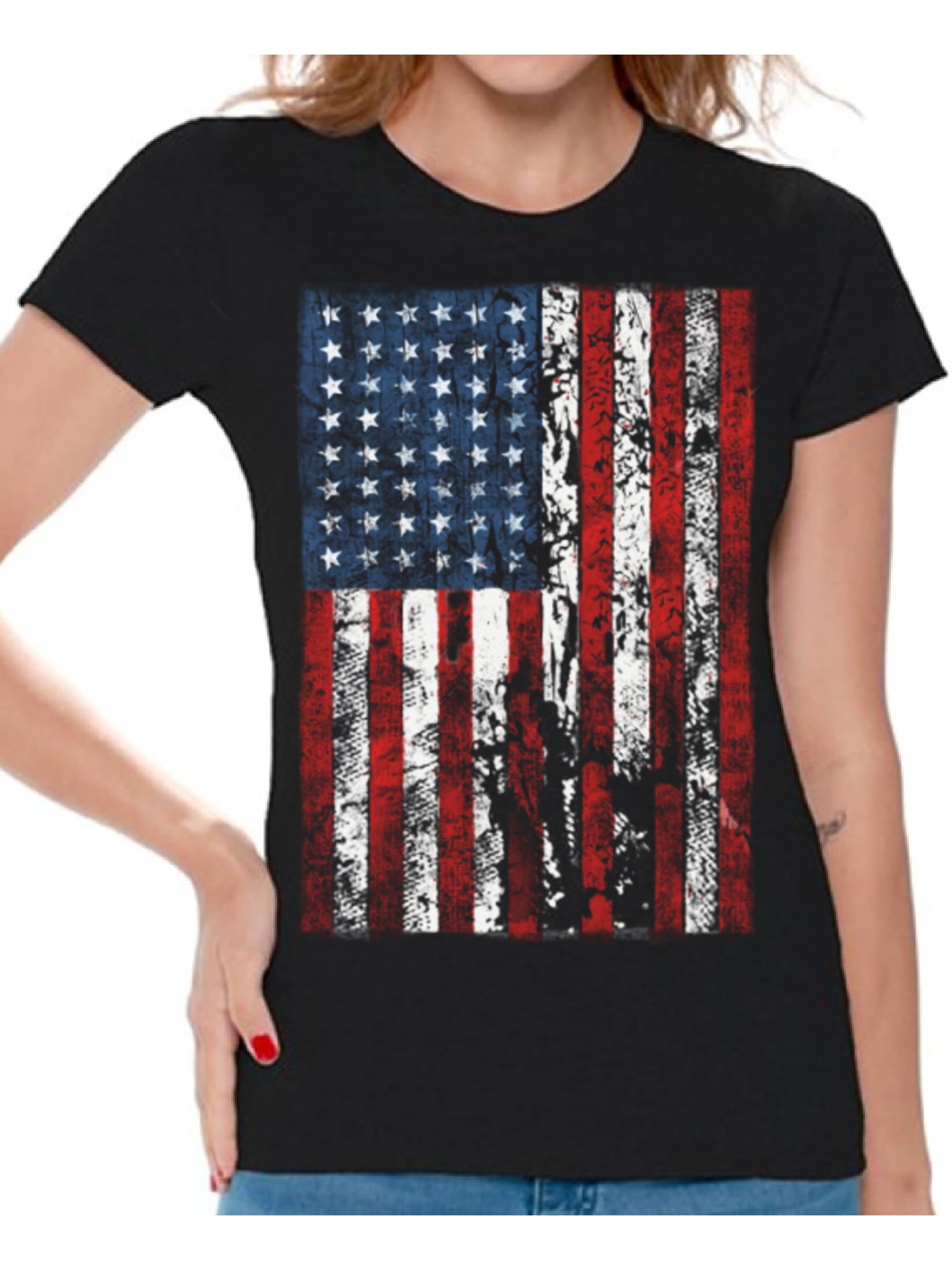 Awkward Styles Women's USA Flag Distressed Graphic T-shirt Tops 4th of ...