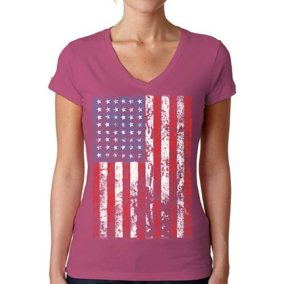 Awkward Styles Women's USA Flag Distressed V-neck T-shirt 4th of July Independence Day
