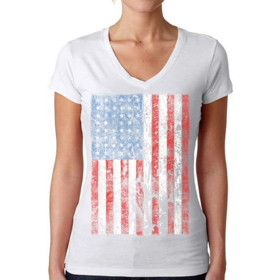 Awkward Styles Women's USA Flag Distressed V-neck T-shirt 4th of July Independence Day