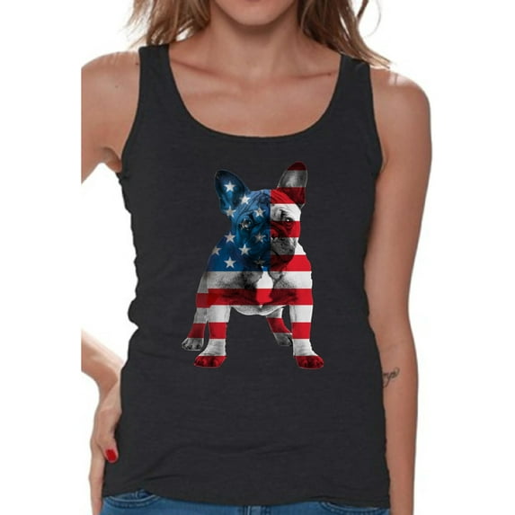 Awkward Styles Women's USA Flag French Bulldog Cute Graphic Tank Tops 4th Of July Party Pet Lover