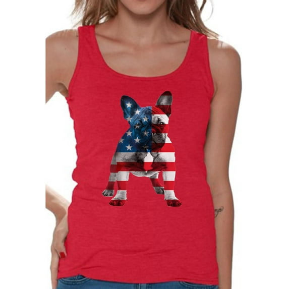Awkward Styles Women's USA Flag French Bulldog Cute Graphic Tank Tops 4th Of July Party Pet Lover