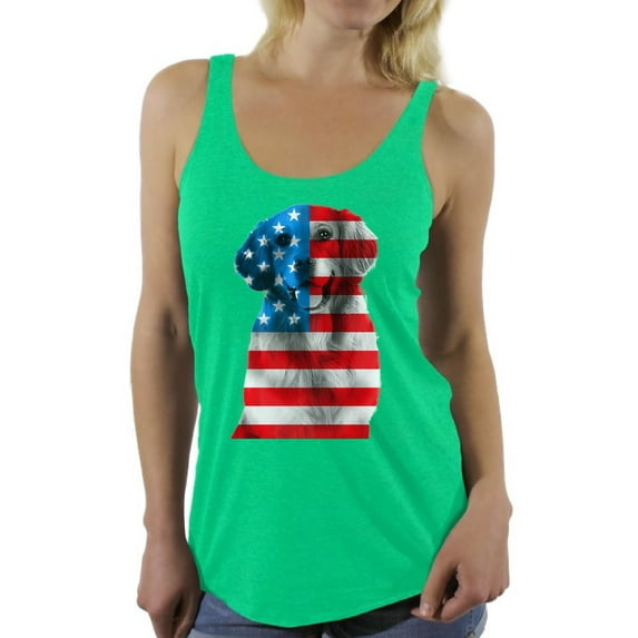Awkward Styles Women's USA Flag Golden Retriever Graphic Racerback Tank Tops Independence Day Gift