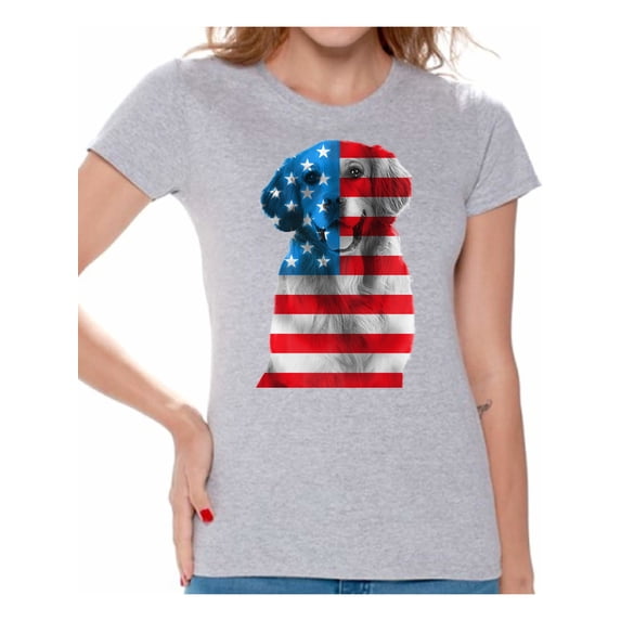 Awkward Styles Women's USA Flag Golden Retriever Graphic T-shirt Tops Independence Day Gift