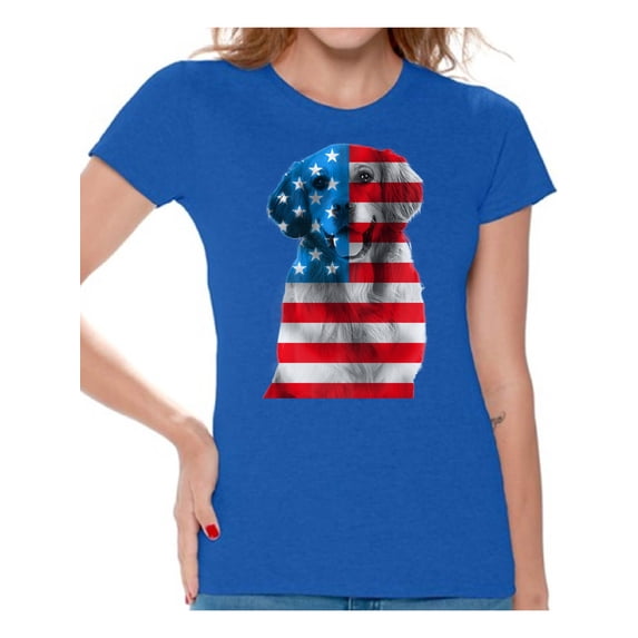 Awkward Styles Women's USA Flag Golden Retriever Graphic T-shirt Tops Independence Day Gift