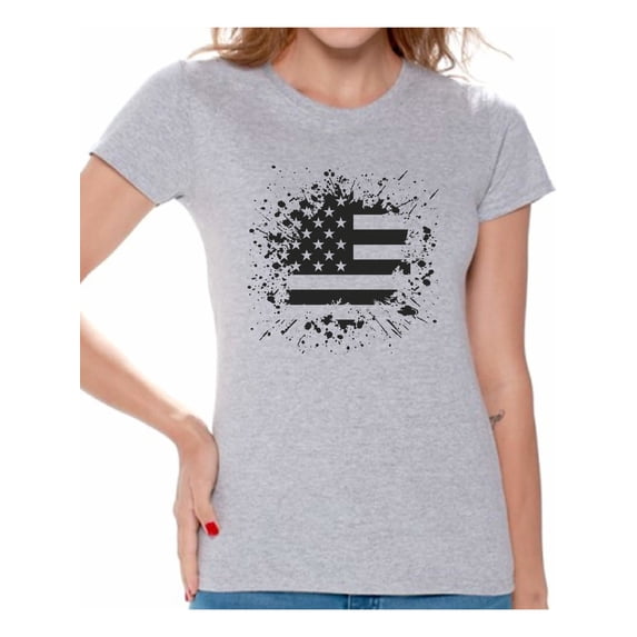 Awkward Styles Women's USA Flag Graphic T-shirt Tops Black and White Patriotic