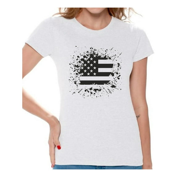 Awkward Styles Women's USA Flag Graphic T-shirt Tops Black and White Patriotic