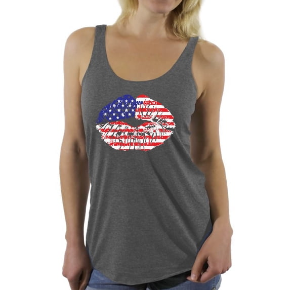 Awkward Styles Women's USA Flag Lips Cool Graphic Racerback Tank Tops 4th of July Gift Independence Day