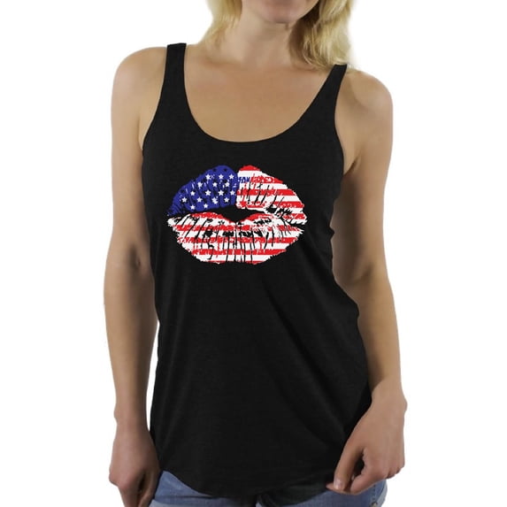 Awkward Styles Women's USA Flag Lips Cool Graphic Racerback Tank Tops 4th of July Gift Independence Day