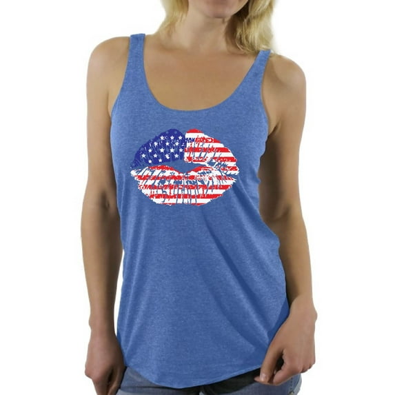 Awkward Styles Women's USA Flag Lips Cool Graphic Racerback Tank Tops 4th of July Gift Independence Day