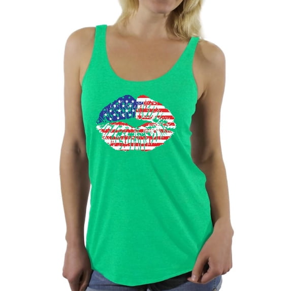 Awkward Styles Women's USA Flag Lips Cool Graphic Racerback Tank Tops 4th of July Gift Independence Day