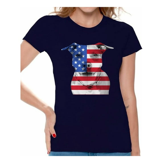 Awkward Styles Women's USA Flag Pitbull Graphic T-shirt Tops American Flag Pitbull Patriotic 4th of July