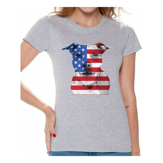 Awkward Styles Women's USA Flag Pitbull Graphic T-shirt Tops American Flag Pitbull Patriotic 4th of July