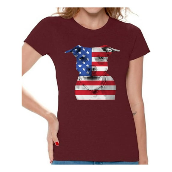 Awkward Styles Women's USA Flag Pitbull Graphic T-shirt Tops American Flag Pitbull Patriotic 4th of July
