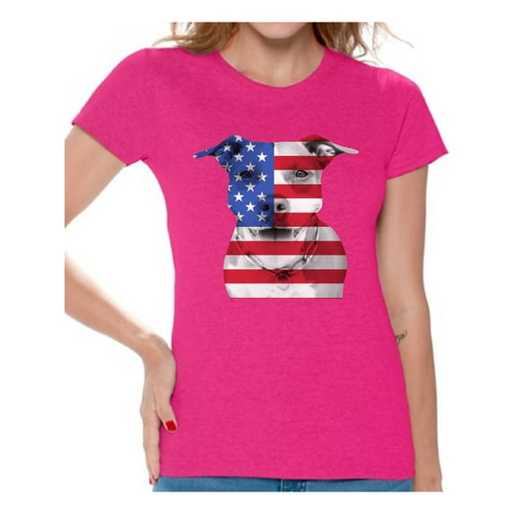 Awkward Styles Women's USA Flag Pitbull Graphic T-shirt Tops American Flag Pitbull Patriotic 4th of July